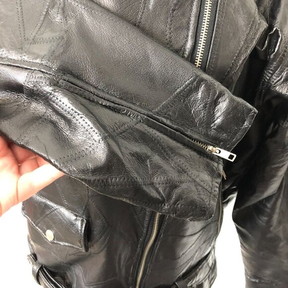 Leather Riding Jacket Mens Large Eagle Patch God Bless America Moto Vintage 80's - Picture 13 of 14